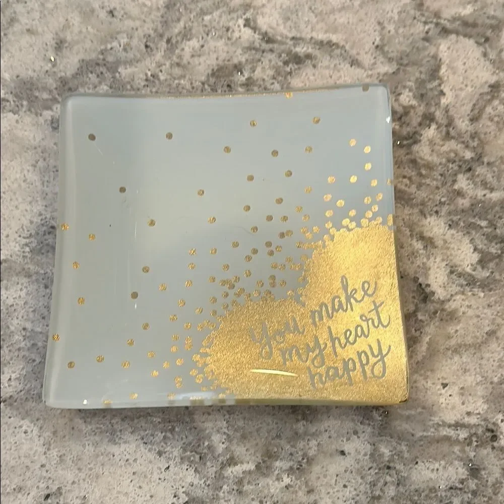 ✨ Gold Polka Dot Glass Jewelry Tray – 4.75” x 4.75”